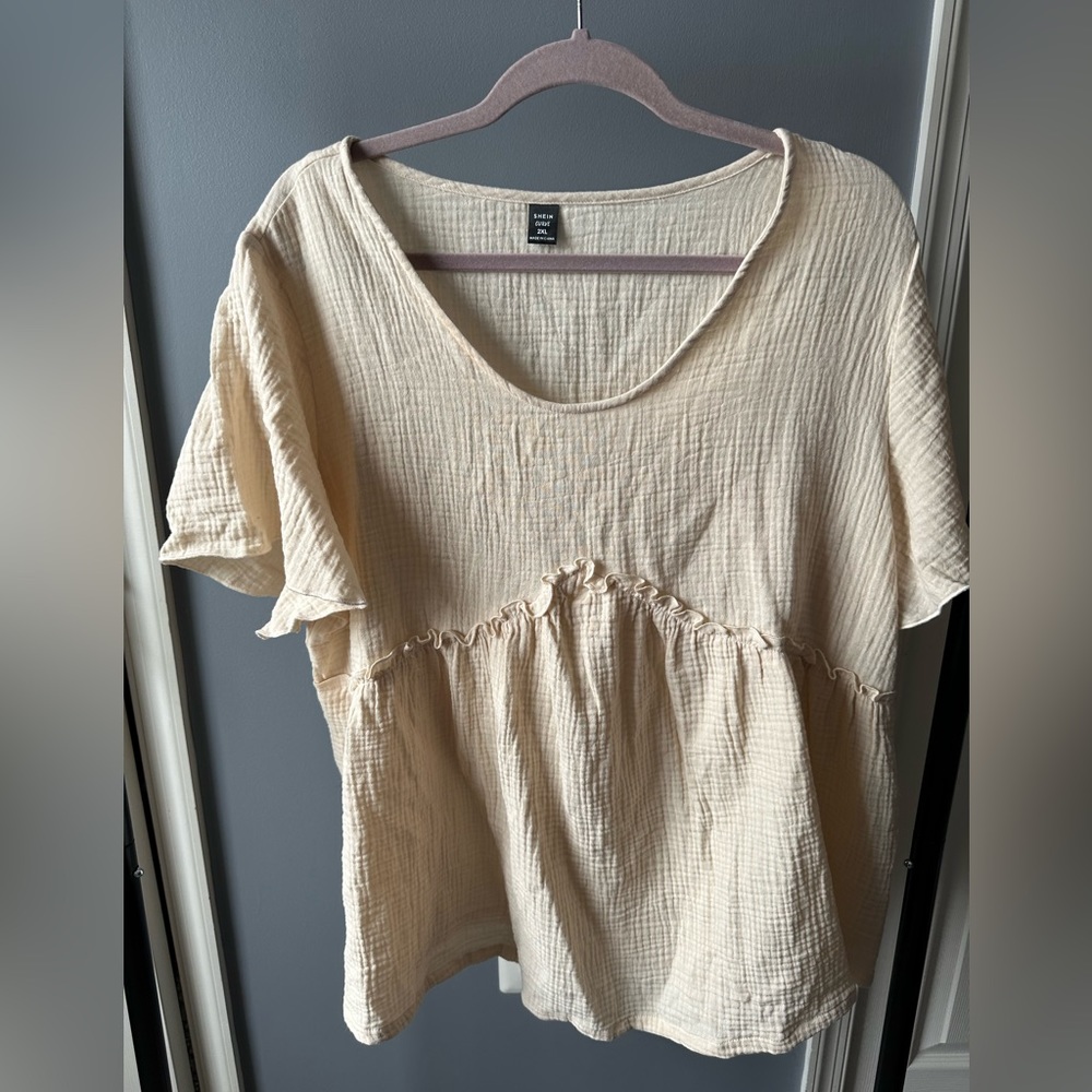 2X SHEIN VCAY Plus Solid Frill Trim Blouse